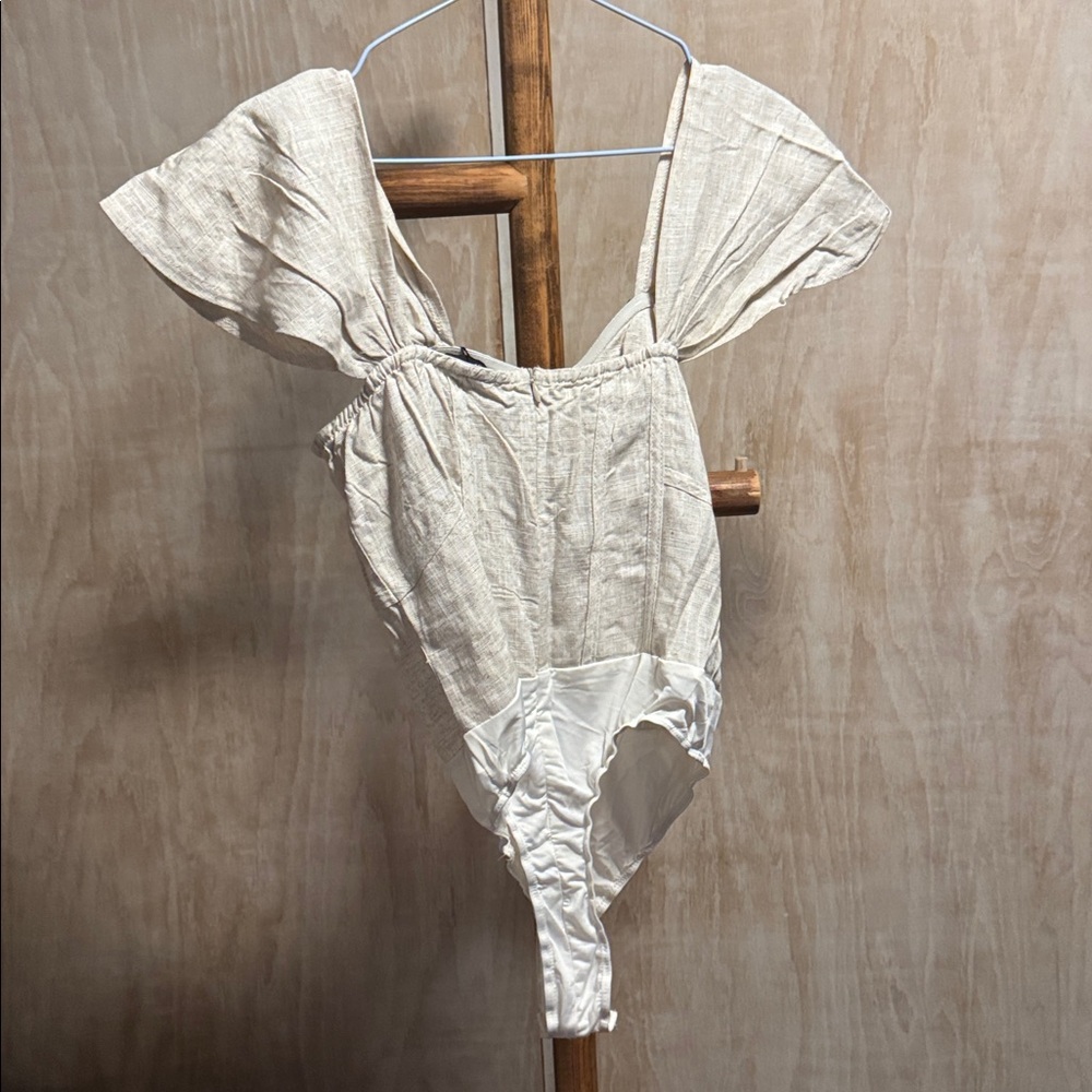 NWT 8 Pretty Little Things Bardot Draped Bust Corset Bodice Bodysuit - Taupe - Picture 5 of 9